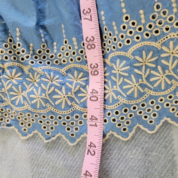 Banana Republic 100% Cotton Blue Cream Embroidered Sleeveless Full Fit Flare 8 - Picture 16 of 16